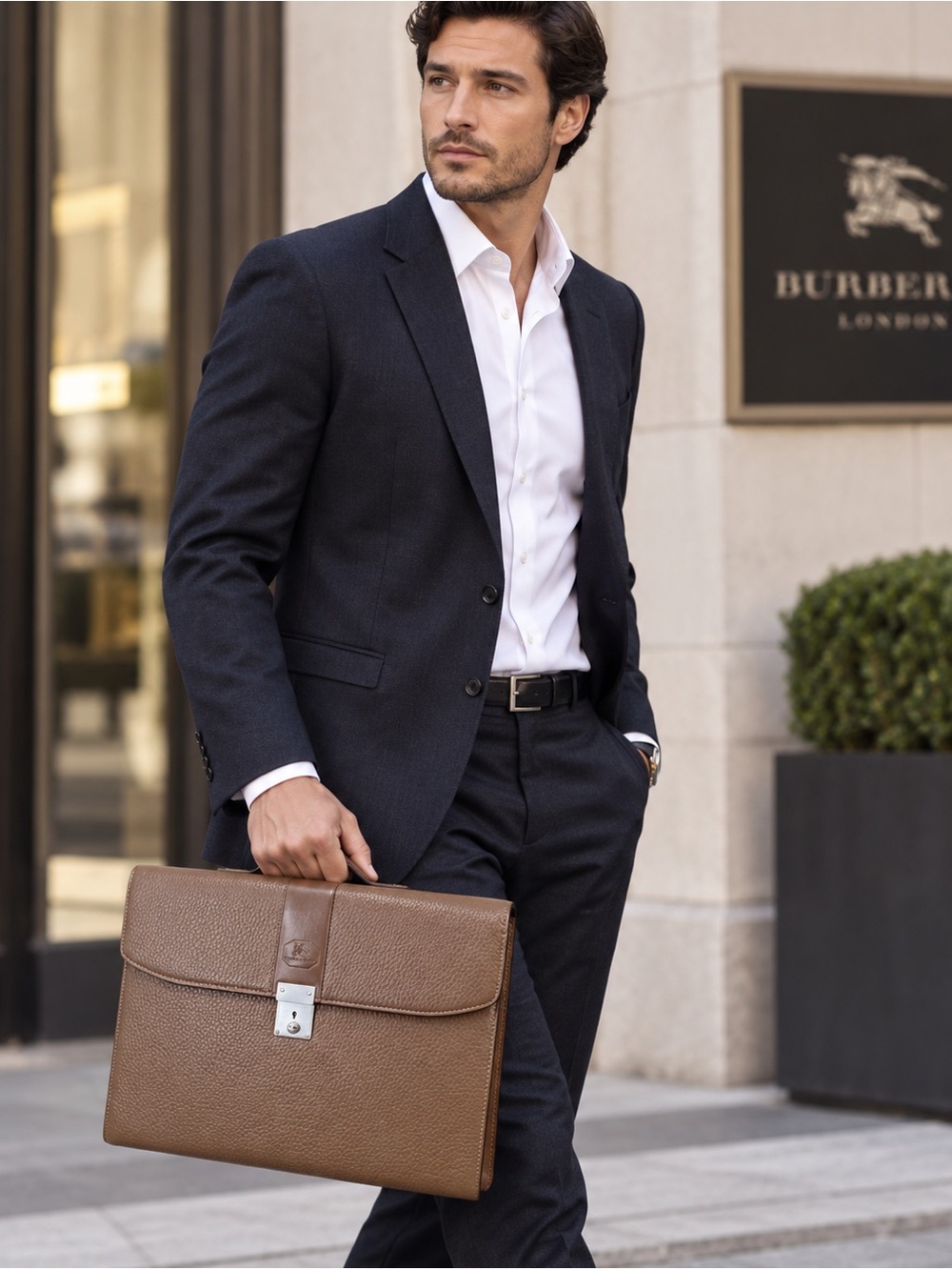 Burberry Brown Men’s Briefcase/Document Case Lock Closure NovaCheck Lining